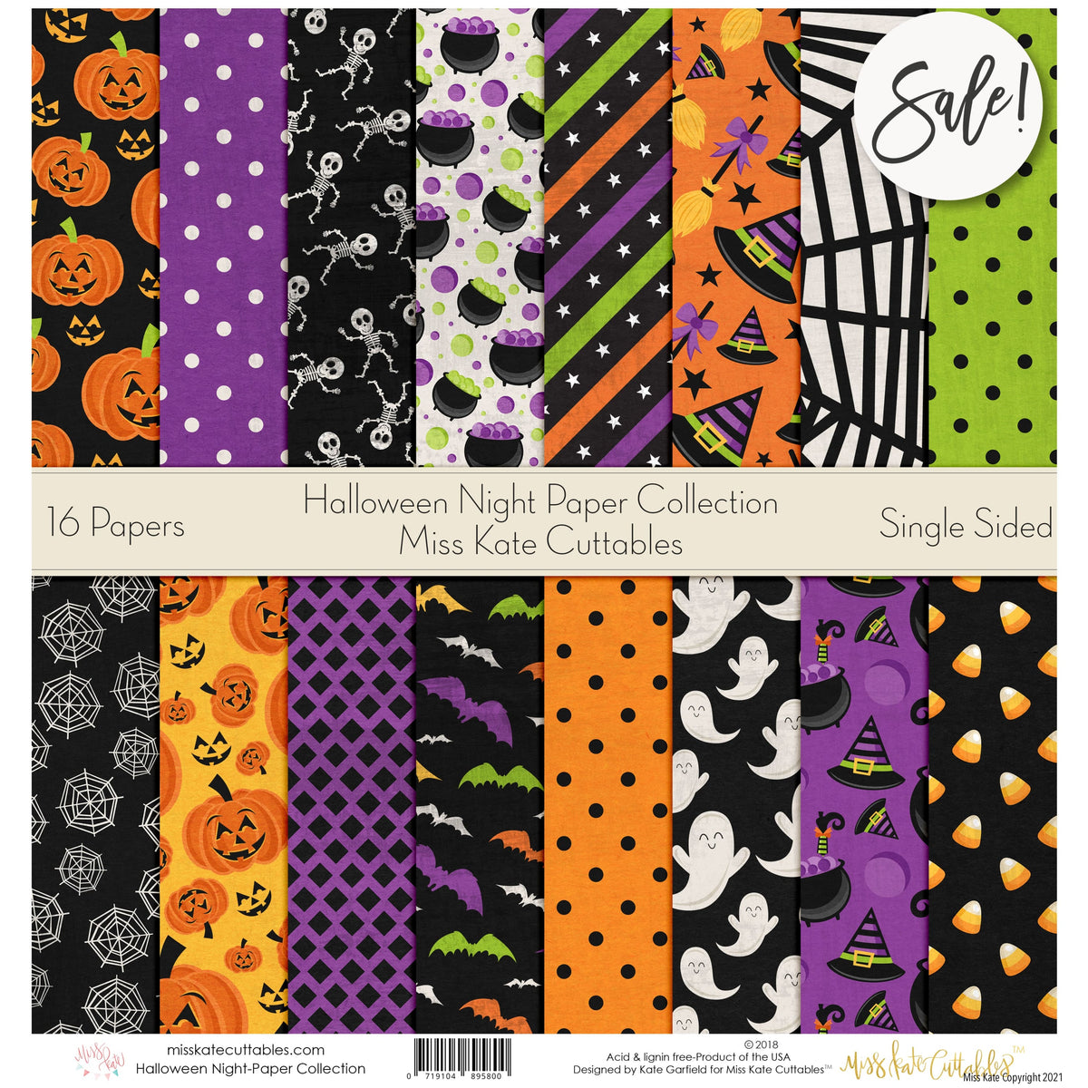12X12 Scrapbook Paper Lot 12 Sheets Halloween Color Papers Card Making L18