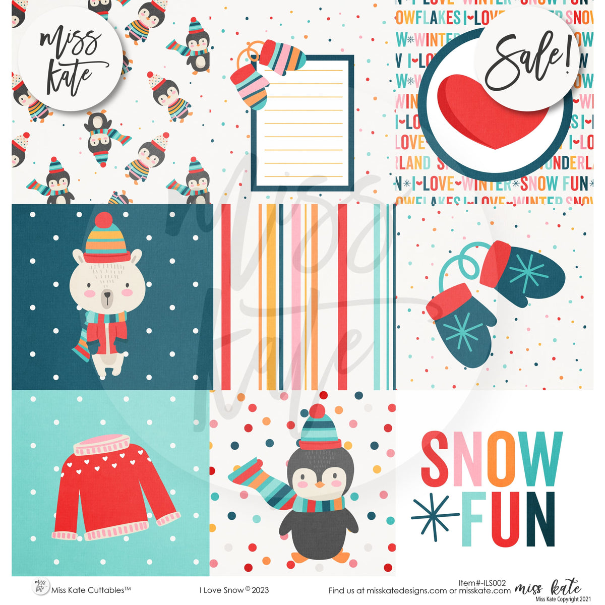Snowy Winter Scrapbook Page Kit-by Miss Kate Cuttables – MISS KATE