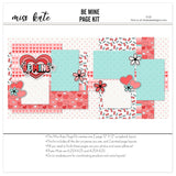 Die-cut sheet from Be Mine scrapbook kit showcasing layered heart designs, floral elements, bold "Be Mine" text, and cheerful embellishments. Perfect for adding colorful details to scrapbook layouts.
