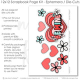 Two 12x12 base sheets from Be Mine scrapbook kit featuring red hearts, cherries, and polka dot patterns, complemented by vibrant floral motifs. Ideal for Valentine’s Day or love-themed memory pages.
