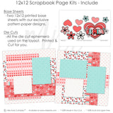 Be Mine scrapbook kit includes pre-cut die-cuts of flowers, layered hearts, and bold "Be Mine" text for effortless page creation. Perfect for designing Valentine, wedding, or anniversary memory pages.
