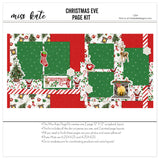 Christmas Eve 12x12 Scrapbook Page Kit by Miss Kate Designs featuring festive layouts with Santa, stockings, Christmas trees, reindeer, and a cozy fireplace. Perfect for holiday scrapbooking and preserving cherished Christmas Eve memories.