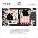 Dance-themed scrapbook page kit with timeless black and white florals, soft pink accents, and elegant die cuts. Includes stylish embellishments for ballet, prom, or special occasions.

