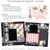 12x12 scrapbook page kit with elegant black and white designs. Features pink gingham, floral patterns, delicate ribbon accents, and graceful embellishments for special event scrapbooking.

