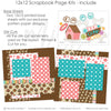 12x12 scrapbook page kit includes two printed base sheets with paw print and polka dot patterns, a die-cut sheet featuring paw prints, bones, a doghouse, and Dog Gone Cute title perfect for creating dog-themed scrapbook layouts and pet memory albums.