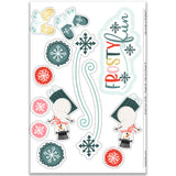 Frosty Fun scrapbook ephemera die cuts featuring winter-themed designs including snowflakes, mittens, snowman figures, swirls, festive accents. Perfect DIY 12x12 scrapbook layouts seasonal paper crafting projects. Pre-cut easy use creative designs.