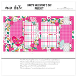 Scrapbook kit for Valentine's Day featuring plaid grids, floral die-cuts, heart shapes, and bright colors, ideal for romantic scrapbook projects, anniversary layouts, capturing memories of love and joy in scrapbooking albums.