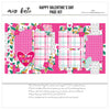 Scrapbook kit for Valentine's Day featuring plaid grids, floral die-cuts, heart shapes, and bright colors, ideal for romantic scrapbook projects, anniversary layouts, capturing memories of love and joy in scrapbooking albums.