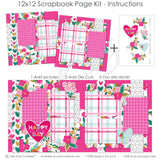 Scrapbooking kit for creating Valentine's Day themed layouts with heart die-cuts, plaid patterns, floral accents, and romantic designs perfect for capturing love-themed photo pages and adding unique embellishments to your memories.