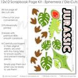 Jurassic scrapbook page kit with prehistoric elements. Includes dinosaur-themed paper, footprint prints, bold embellishments, and fun die cuts for fossil hunt memories.

