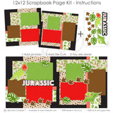 12x12 scrapbook kit for dinosaur lovers. Includes Jurassic-inspired patterns, roaring dinosaur embellishments, prehistoric prints, and adventure-themed die cuts for scrapbooking.

