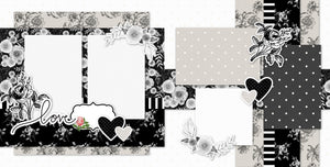 Black-and-white floral scrapbook kit with decorative pre-cut die-cuts, premium printed base sheets, stylish elements, vintage-inspired embellishments, and classic patterns. Ideal for wedding, engagement, and romantic scrapbooks.
