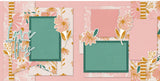 Floral scrapbook page kit featuring soft pink and golden yellow daisies, mustard stripes, and deep green accents. Includes die-cut embellishments, cardstock mats, and layered patterns for DIY scrapbook layouts. Ideal for birthdays, family photos, or seasonal memories.

