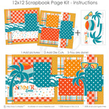 Capture beach adventures with the Summer Lovin' scrapbook kit. Features teal ocean waves, bright polka dots, palm tree embellishments, and tropical summer scrapbook supplies.