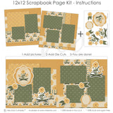 12x12 Sunshine Makes Me Happy scrapbook kit with coordinated patterns, floral accents, and die-cut embellishments for an easy-to-assemble scrapbook layout.
