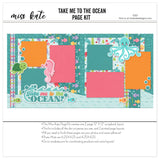 Take Me to the Ocean scrapbook page kit with under-the-sea patterns. Features sea creatures, teal waves, coral polka dots, and fun embellishments for DIY memory books.

