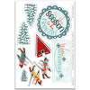 Scrapbook ephemera die-cuts from the Tis the Season to Be Freezin 12x12 Scrapbook Page Kit by Miss Kate Designs featuring winter-themed designs, including trees, skiers, a red cabin, and festive phrases for DIY scrapbooking and seasonal crafts.