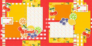 Bright citrus-themed scrapbook page kit featuring lemons, limes, cherries, and blueberries. Includes patterned paper, gingham accents, and vibrant die-cut embellishments. Ideal for summer memories, family gatherings, and creative DIY albums. Acid and lignin-free design ensures lasting keepsakes. Perfect for preserving joyful moments with fresh fruit-inspired layouts.
