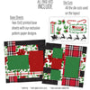 Christmas scrapbook page kit includes two 12x12 base sheets with festive red green plaid designs plus holiday-themed die cuts like poinsettias holly candy canes Santa’s sleigh and Merry Christmas embellishments for DIY holiday crafts and scrapbooking.