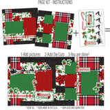 Christmas scrapbook page kit instructions show two 12x12 base printed layouts, and holiday die cuts like Santa’s sleigh, candy canes, and poinsettias. Simple 3-step guide: add pictures, embellish with die cuts, and create a stunning holiday memory.