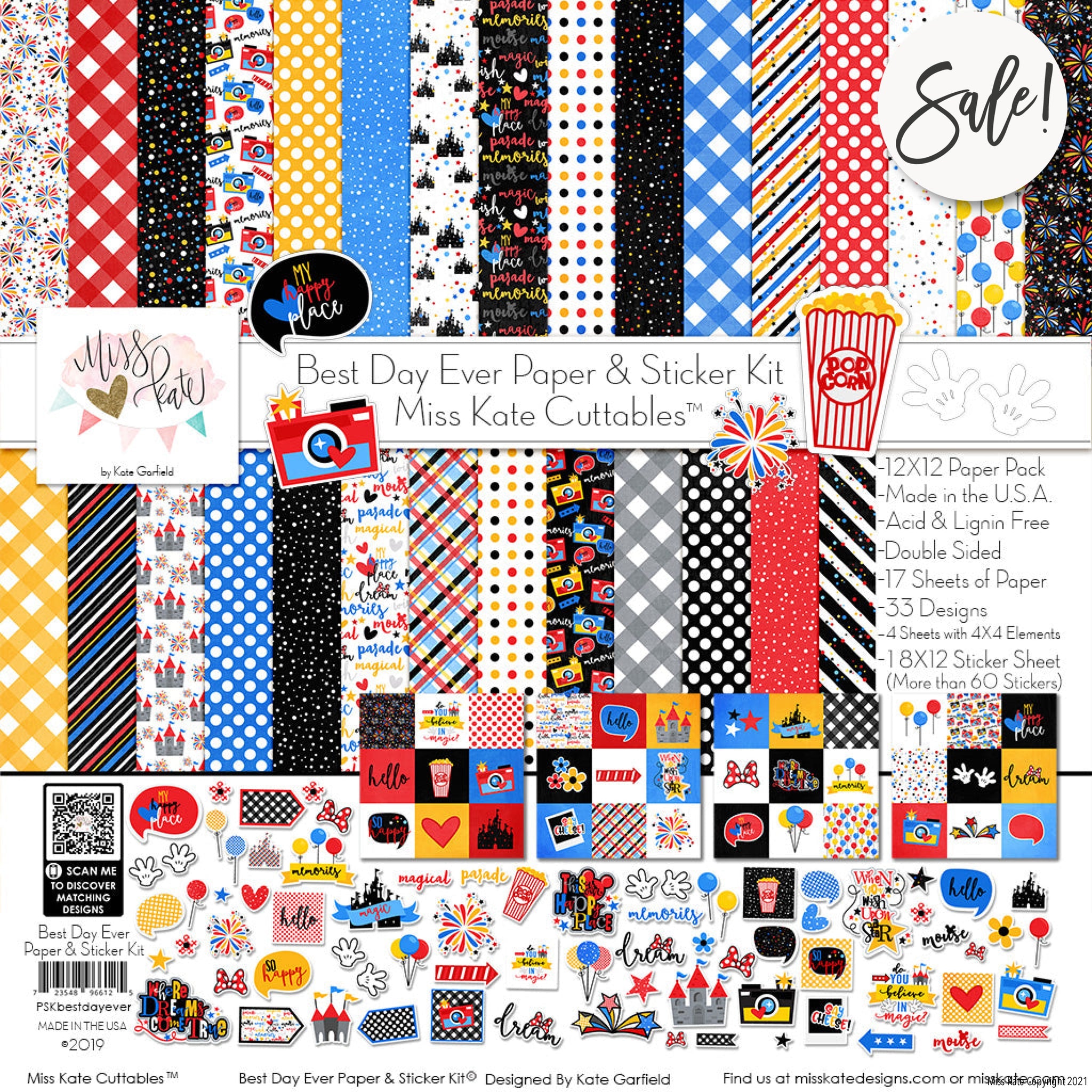 SCRAPBOOK CUSTOMS 12x12 Disney Themed Paper: Mouse & Stripes