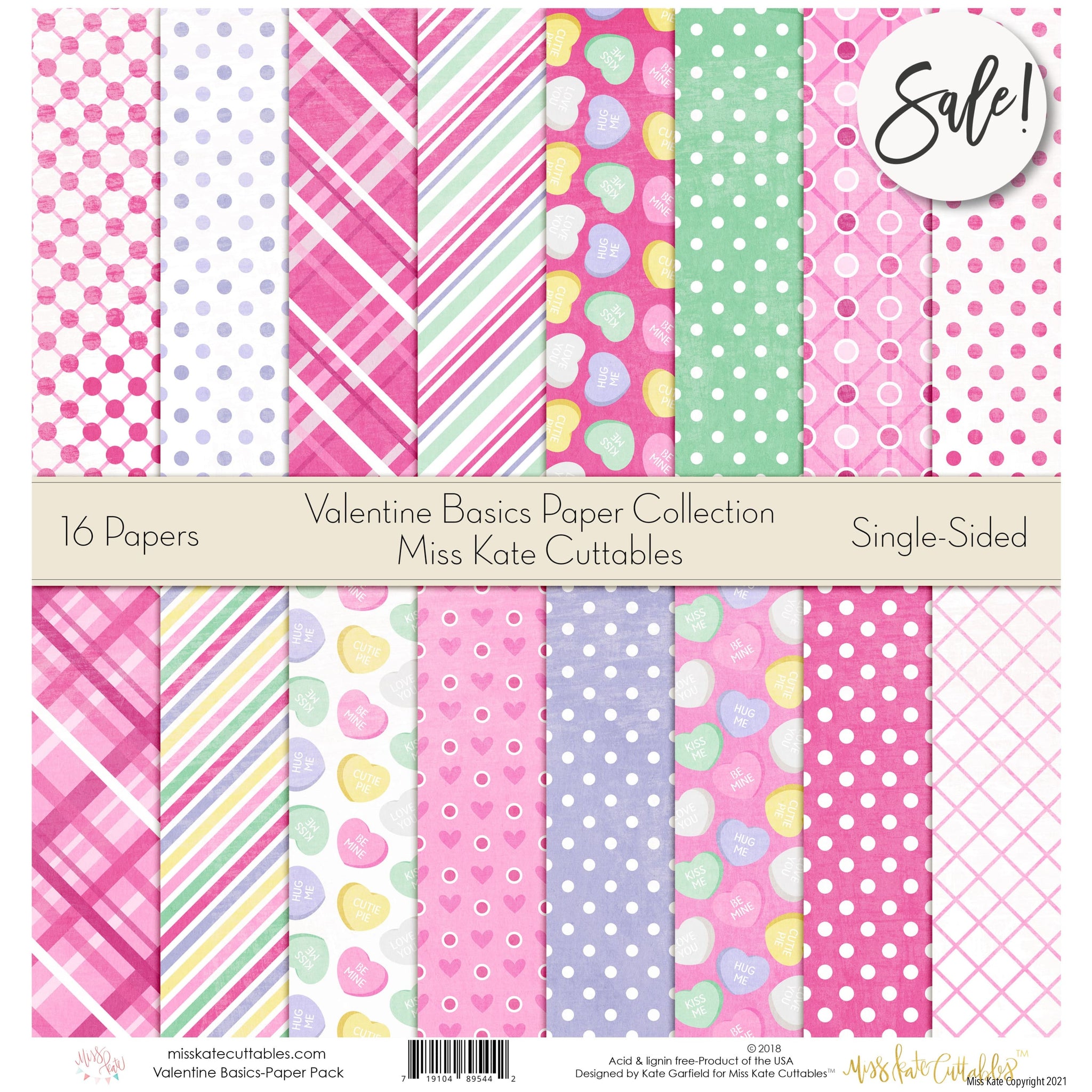 Pattern Paper Pack - Sending Love - Scrapbook Premium Specialty Paper Single-Sided 12x12 Collection Includes 16 Sheets - by Miss Kate Cuttables